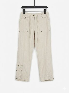 Jones New York Sport Oatmeal Beige Linen Cargo Pants size 4 vintage